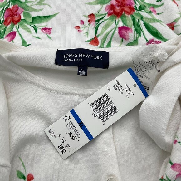 Jones NY Signature Long Sleeve Crewneck Pink Green Floral Motif Cardigan XL NWT - Picture 5 of 7
